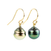 Sea & Sand Circled Tahitian Pearl Dangle Earrings on 14K Yellow Gold