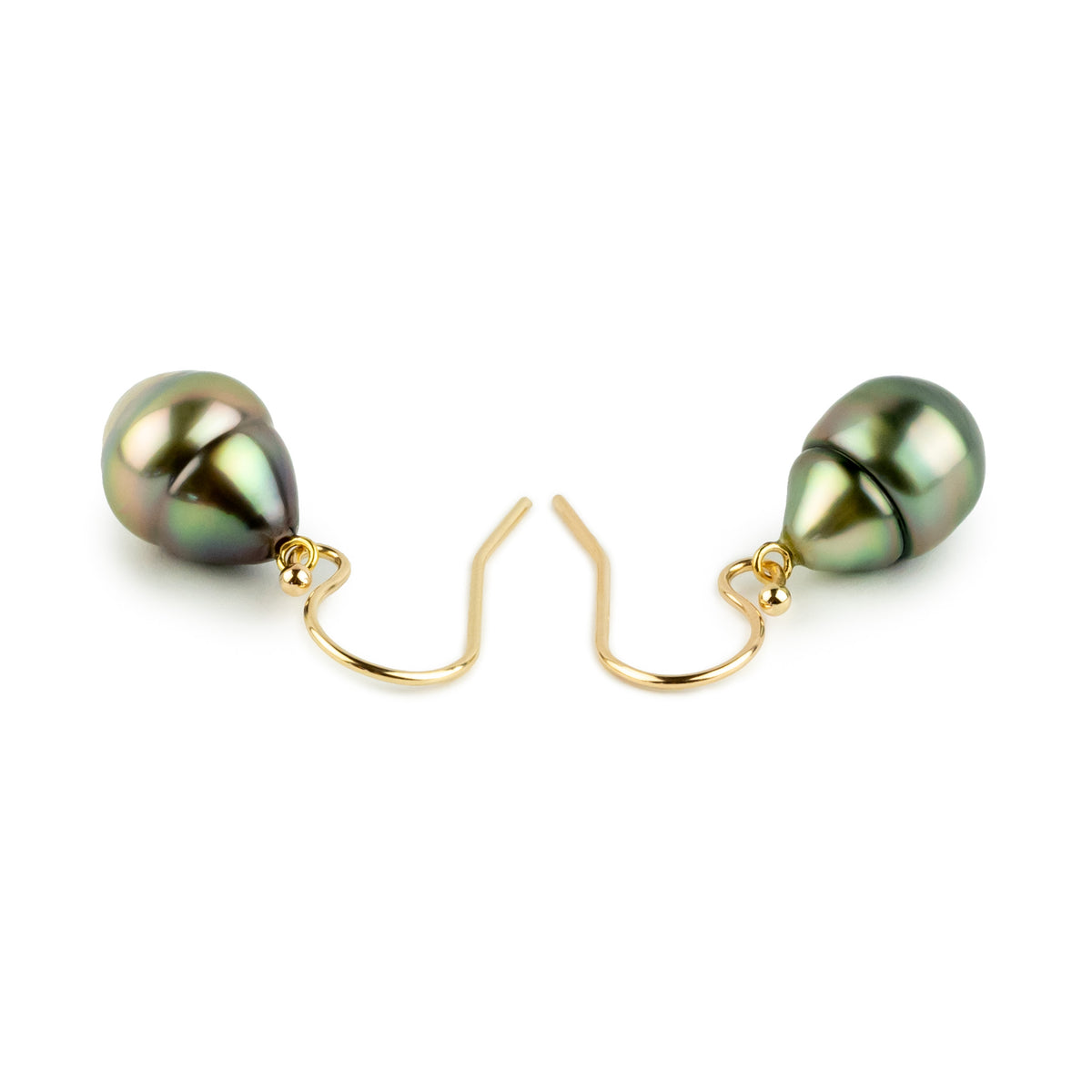 Iridescent Multicolorful Drop Tahitian Pearl Dangle Earrings on 14K Yellow Gold