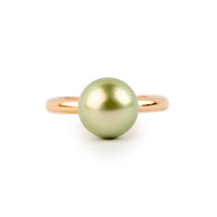 Golden Pistachio 9.6mm Tahitian Pearl Ring on 14K Rose Gold