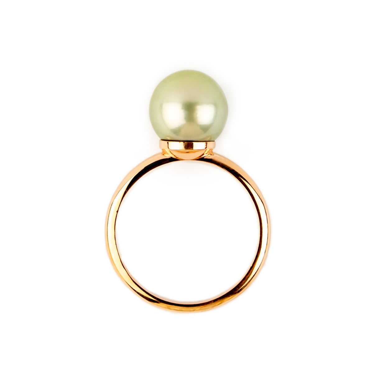Golden Pistachio 9.6mm Tahitian Pearl Ring on 14K Rose Gold
