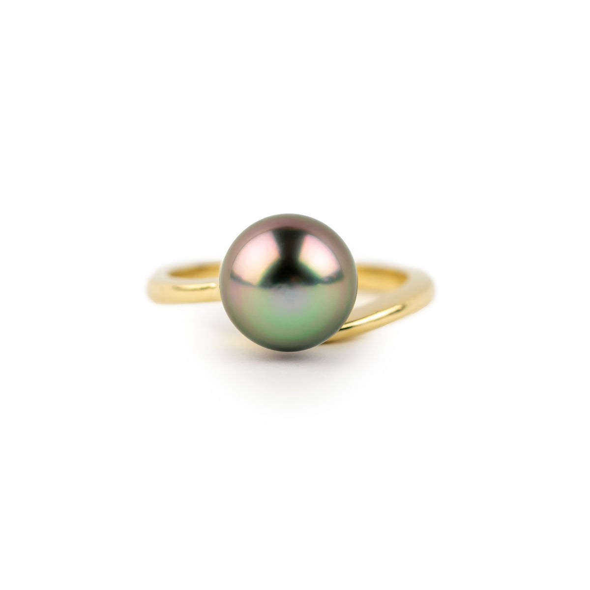 Color Shifting Dragonfruit 9mm Tahitian Pearl Swirl Ring on 14k Yellow Gold