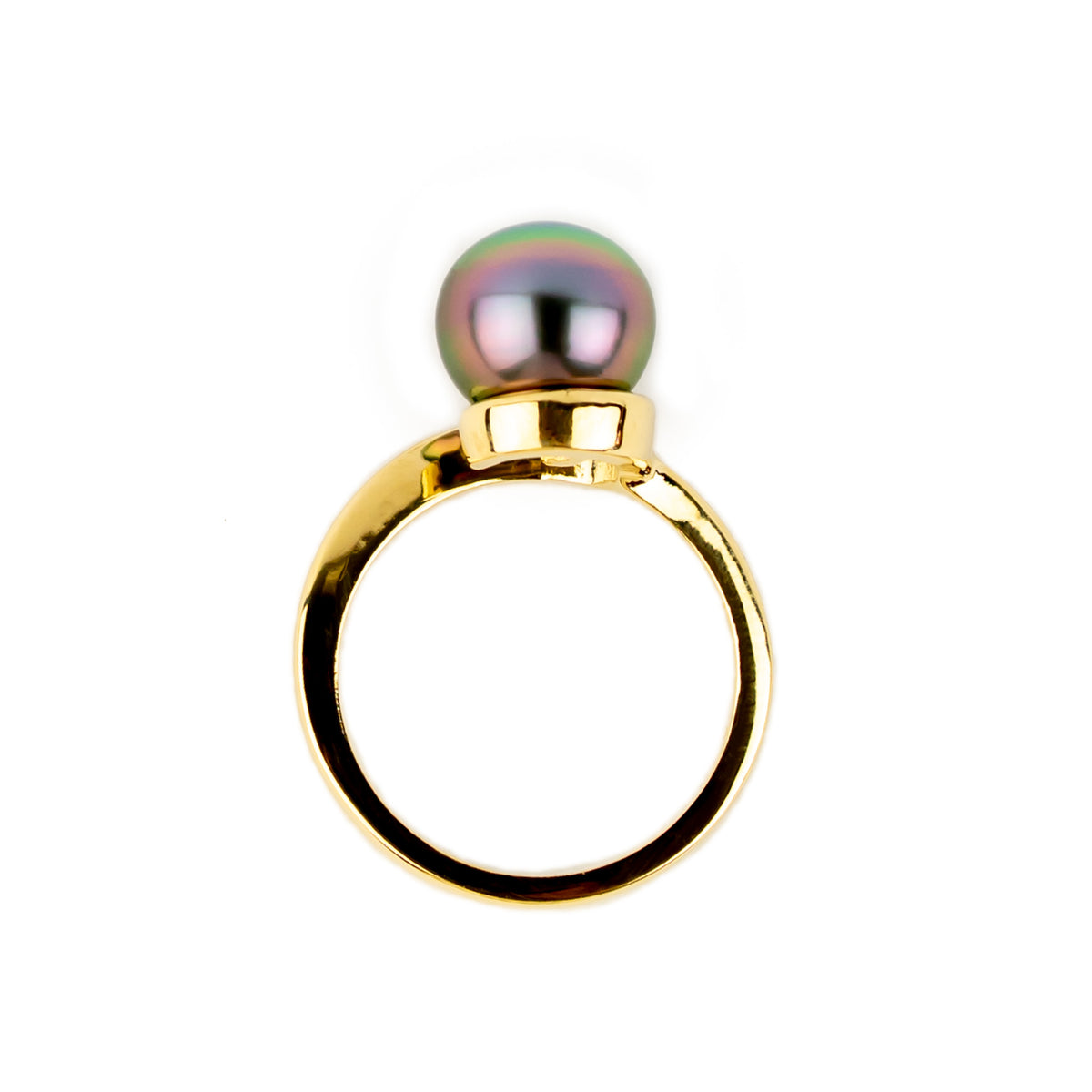 Color Shifting Dragonfruit 9mm Tahitian Pearl Swirl Ring on 14k Yellow Gold