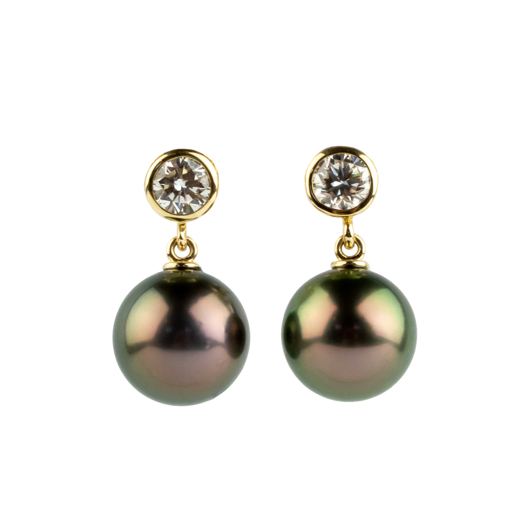 Tahitian Pearl & Diamond Nova Earrings on 14K Yellow Gold