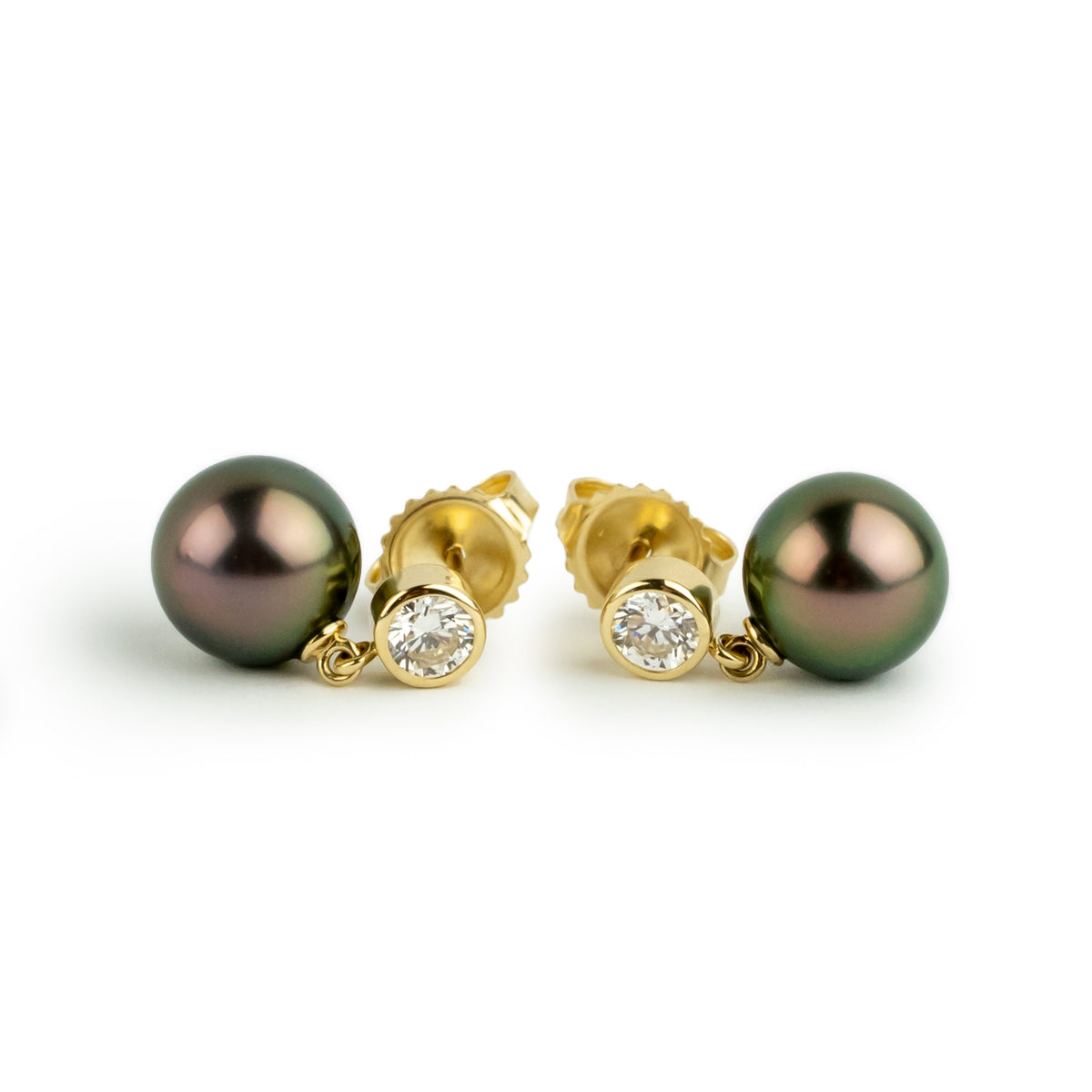 Tahitian Pearl & Diamond Nova Earrings on 14K Yellow Gold