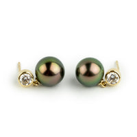 Tahitian Pearl & Diamond Nova Earrings on 14K Yellow Gold