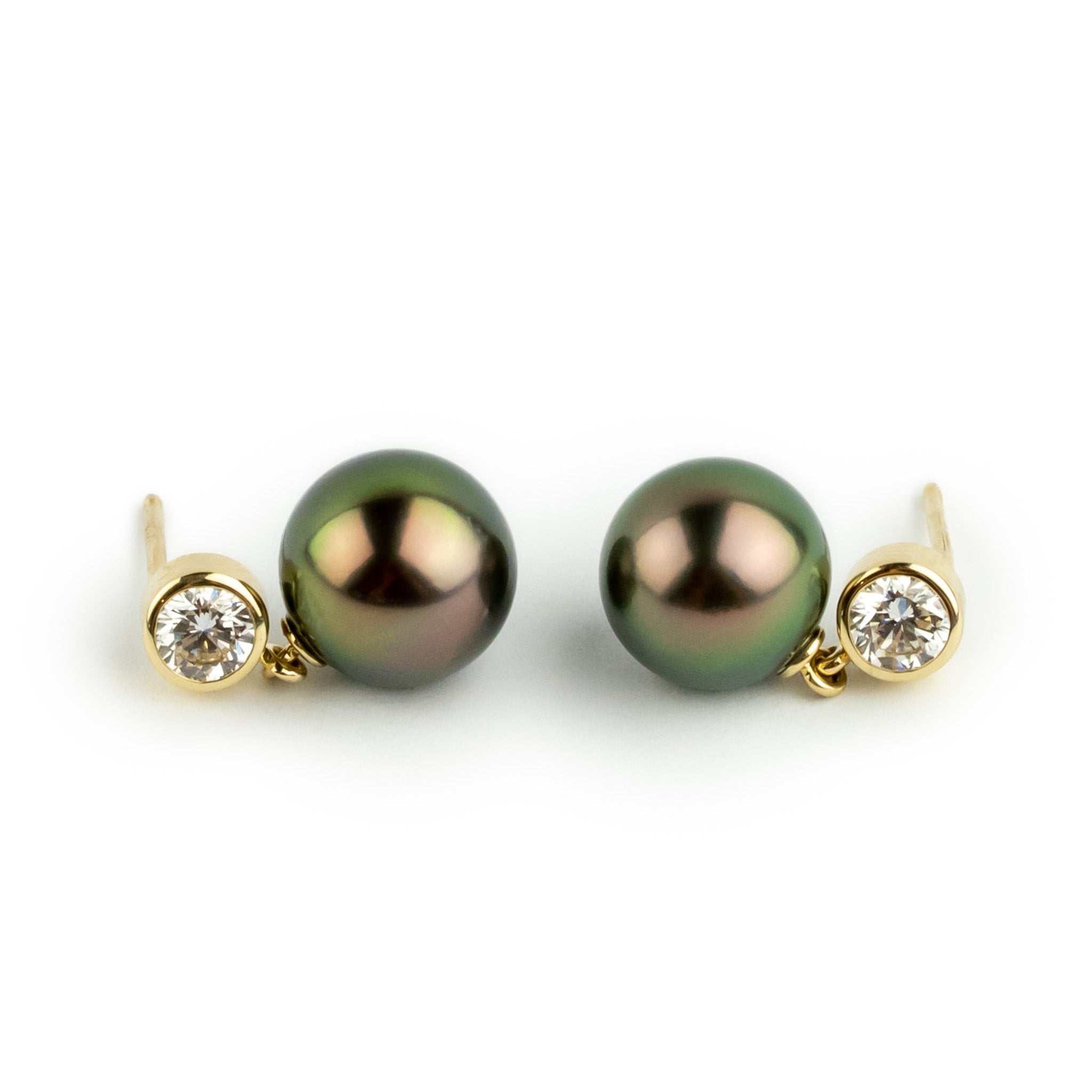 Tahitian Pearl & Diamond Nova Earrings on 14K Yellow Gold