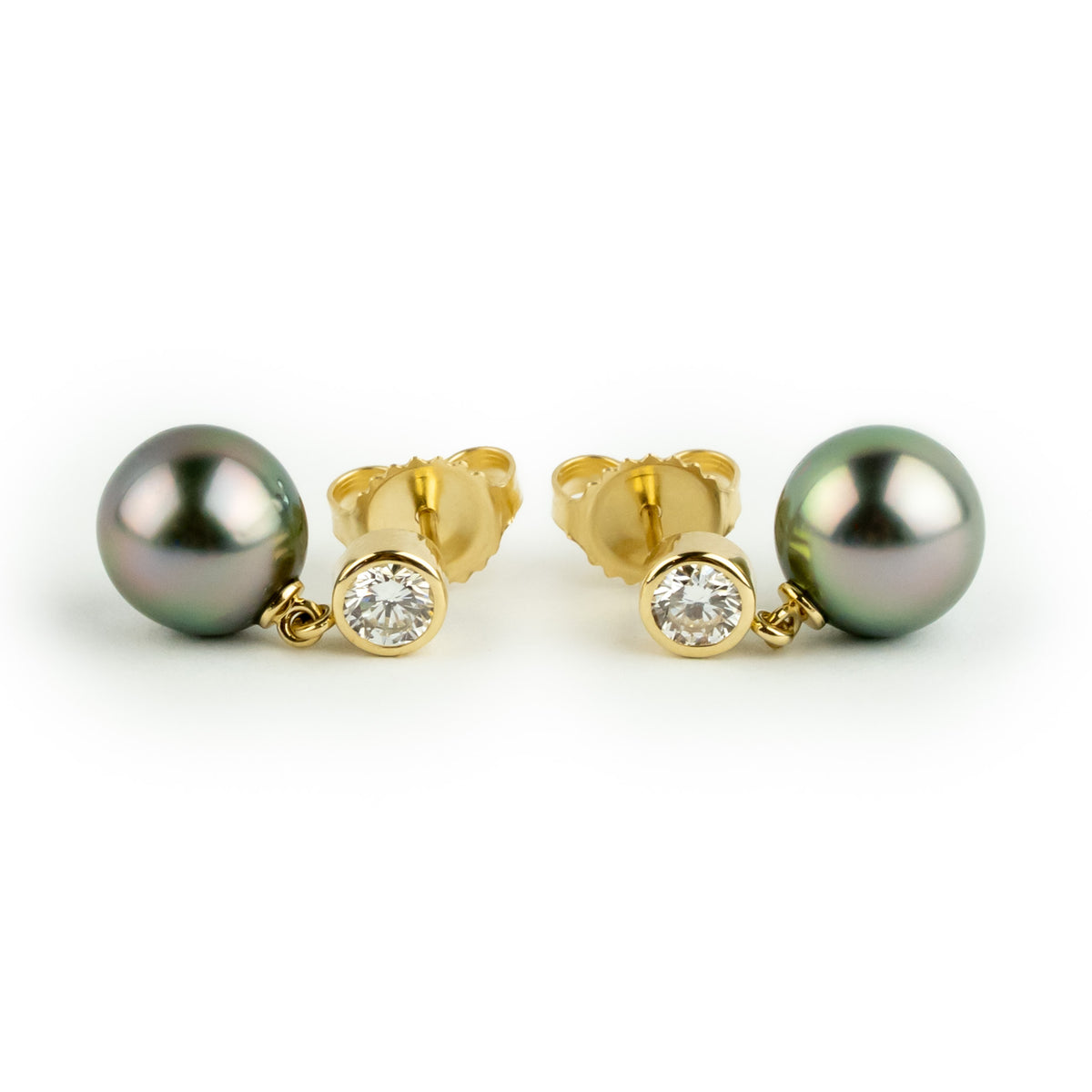 Tahitian Pearl & Diamond Nova Earrings on 14K Yellow Gold