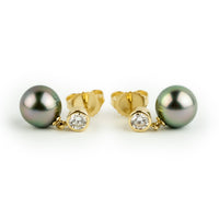 Tahitian Pearl & Diamond Nova Earrings on 14K Yellow Gold