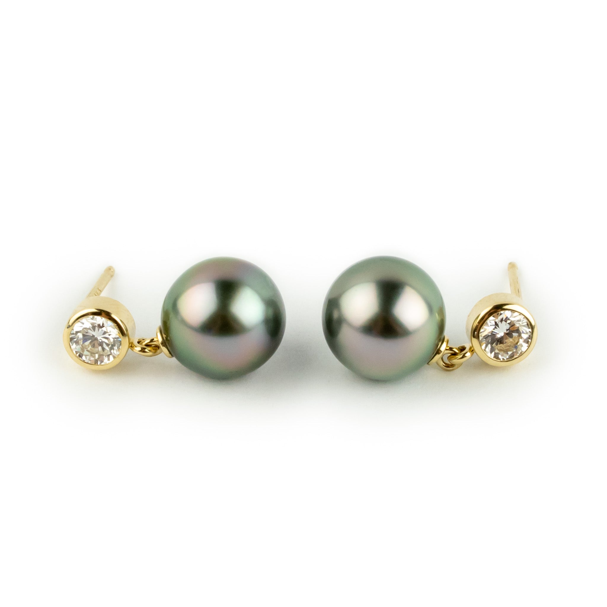 Tahitian Pearl & Diamond Nova Earrings on 14K Yellow Gold