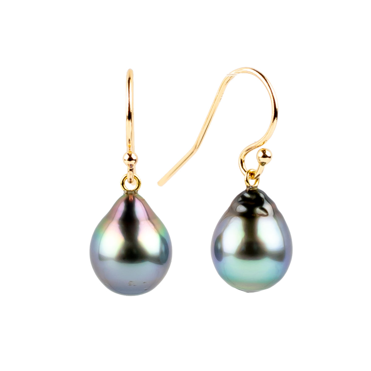 Purple Rain Tahitian Pearl Dangle Earrings on 14K Yellow Gold