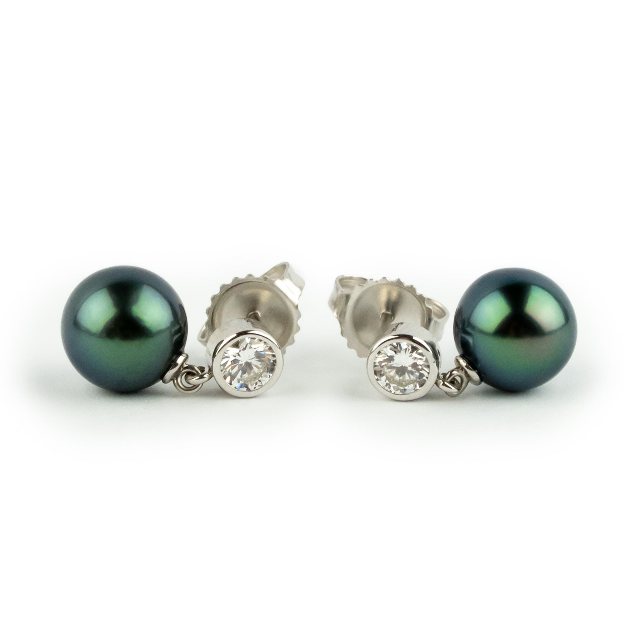 Tahitian Pearl & Diamond Nova Earrings on 14K White Gold
