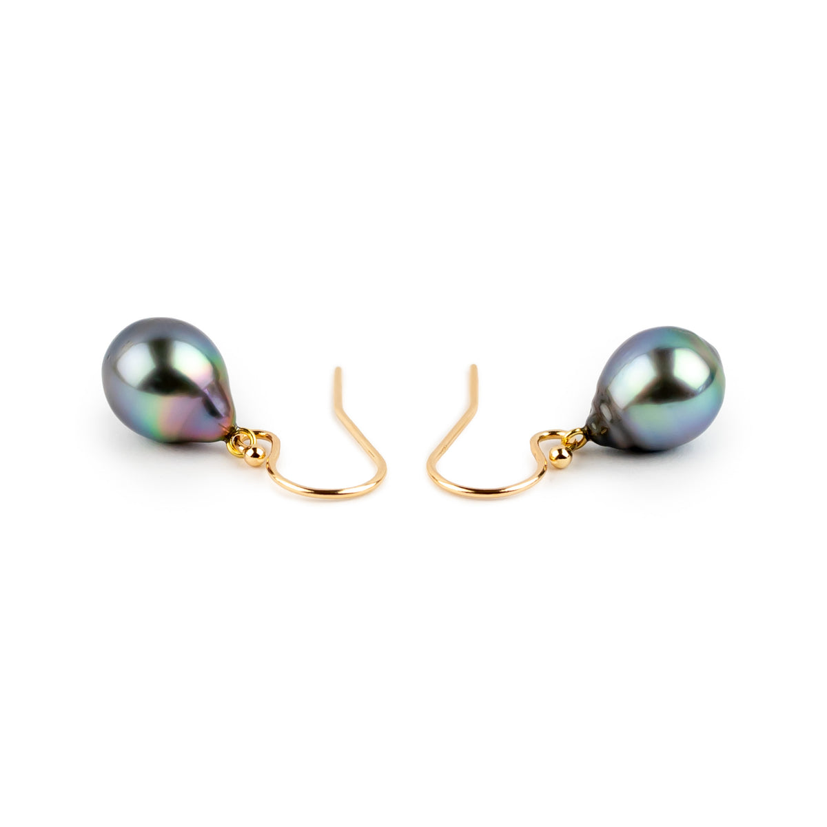 Purple Rain Tahitian Pearl Dangle Earrings on 14K Yellow Gold