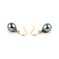 Purple Rain Tahitian Pearl Dangle Earrings on 14K Yellow Gold