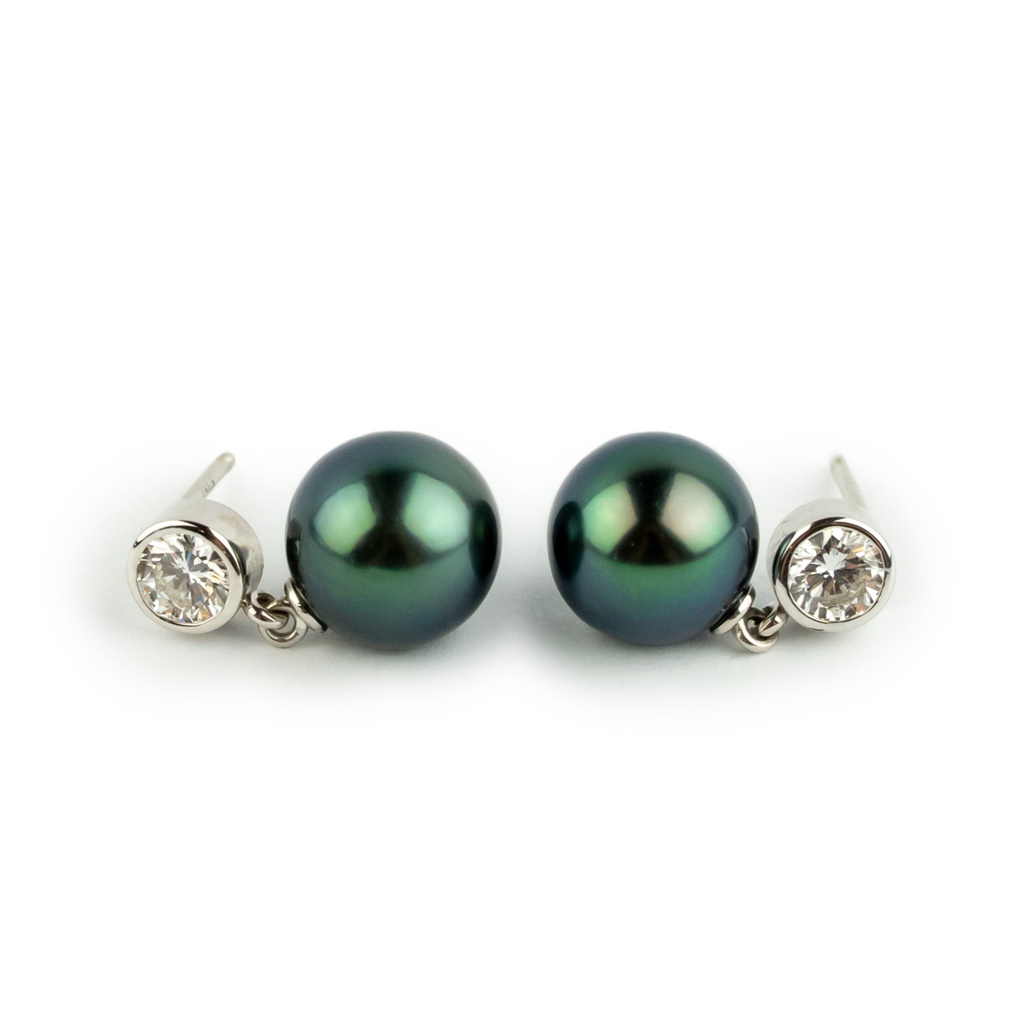 Tahitian Pearl & Diamond Nova Earrings on 14K White Gold