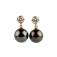 Tahitian Pearl & Diamond Nova Earrings on 14K Rose Gold