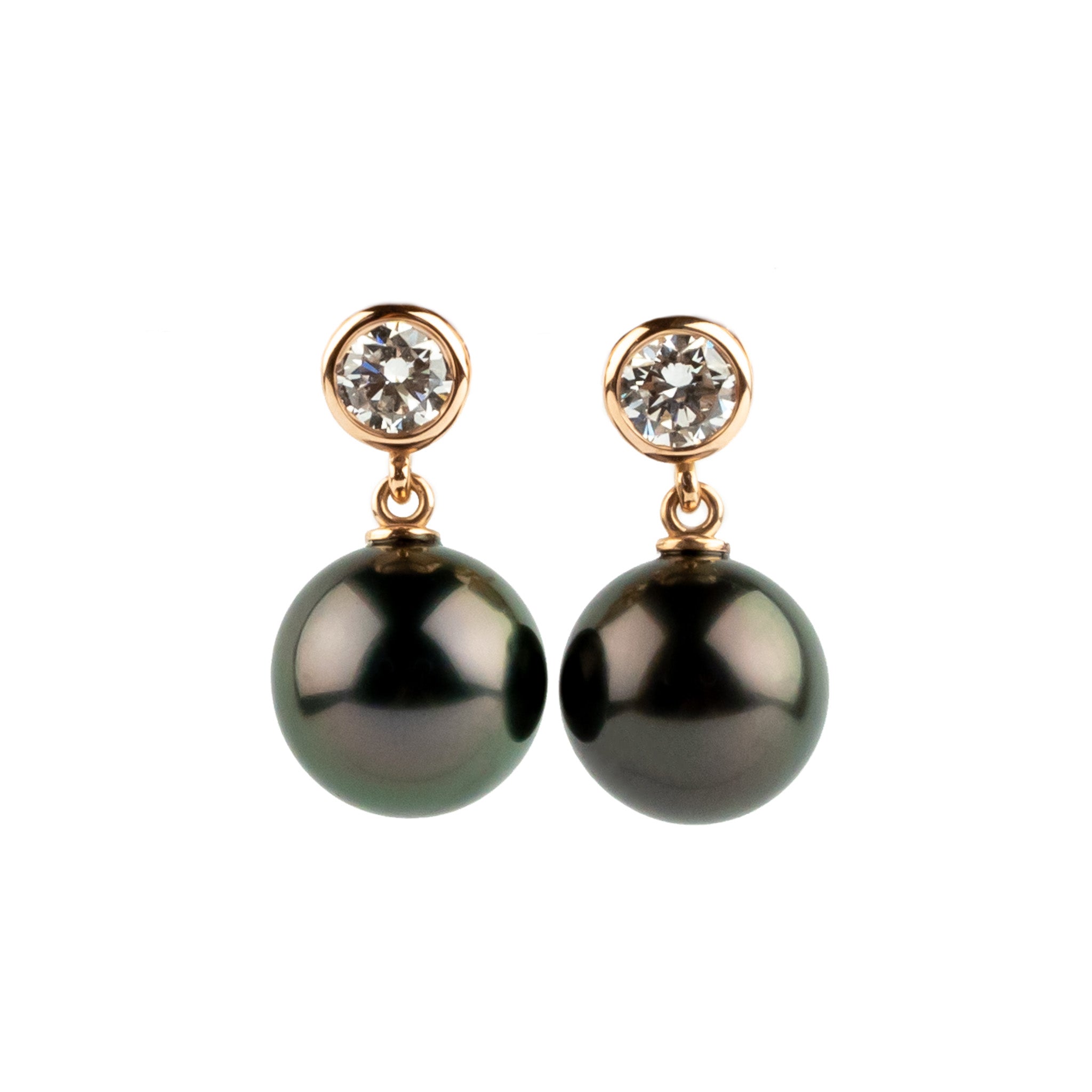 Tahitian Pearl & Diamond Nova Earrings on 14K Rose Gold