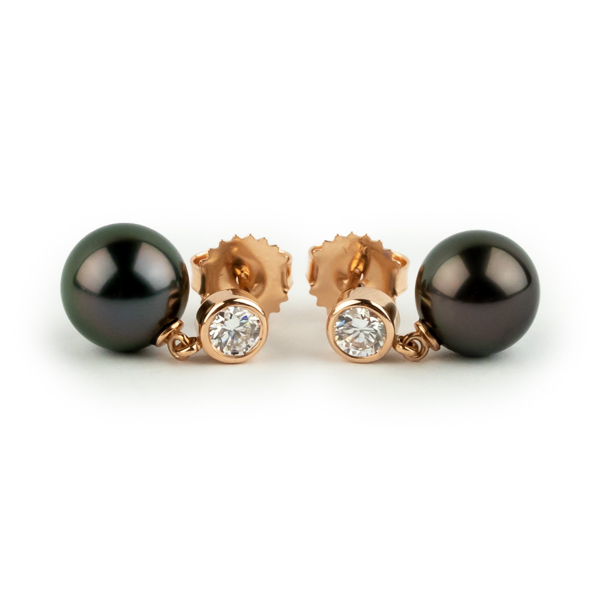 Tahitian Pearl & Diamond Nova Earrings on 14K Rose Gold