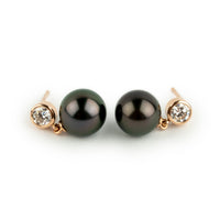 Tahitian Pearl & Diamond Nova Earrings on 14K Rose Gold