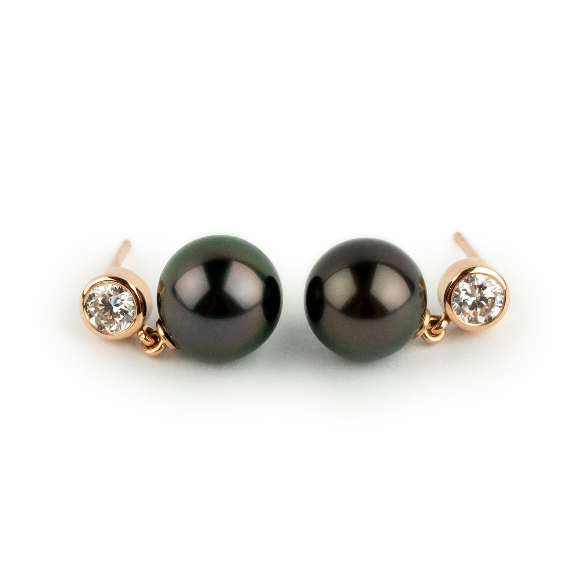 Tahitian Pearl & Diamond Nova Earrings on 14K Rose Gold