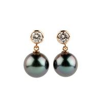 Tahitian Pearl & Diamond Nova Earrings on 14K Rose Gold