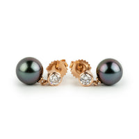 Tahitian Pearl & Diamond Nova Earrings on 14K Rose Gold