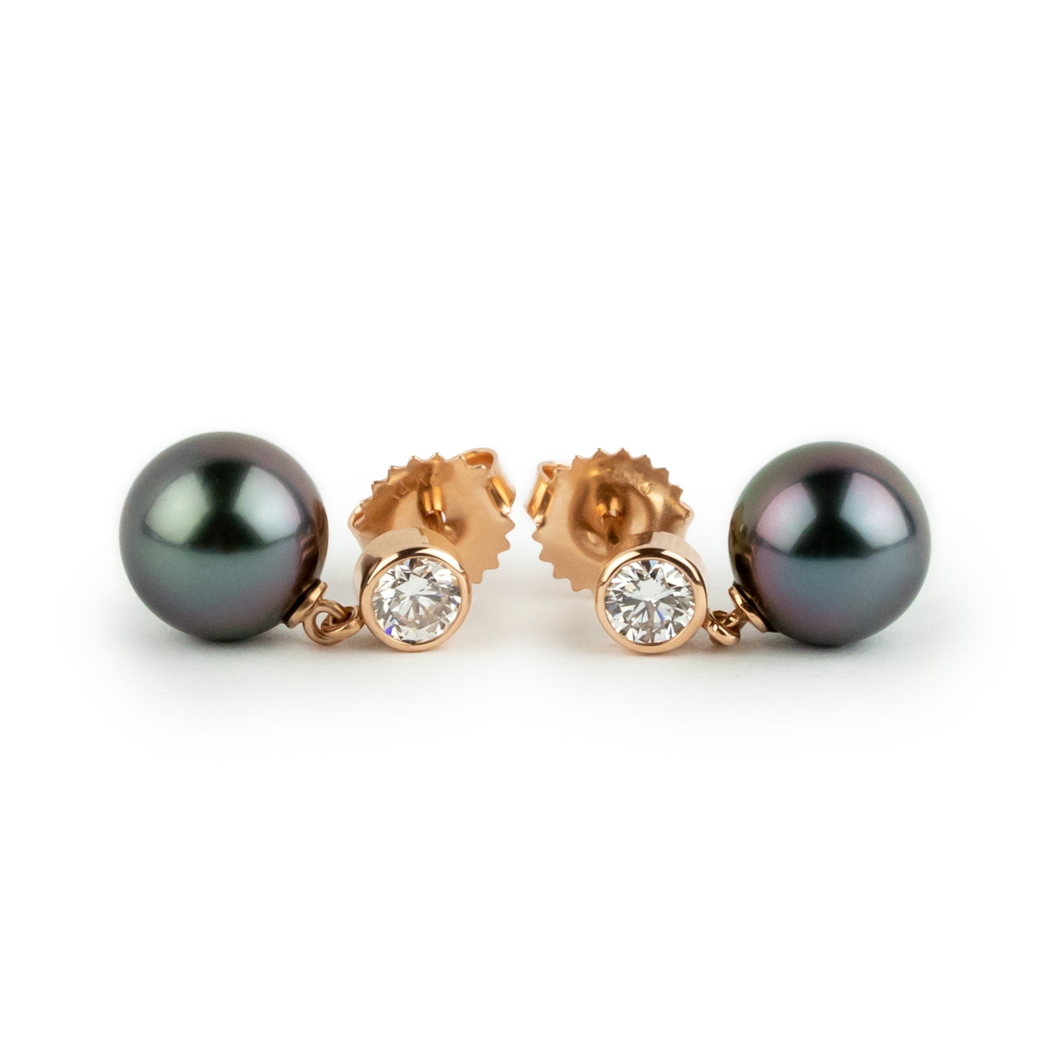 Tahitian Pearl & Diamond Nova Earrings on 14K Rose Gold