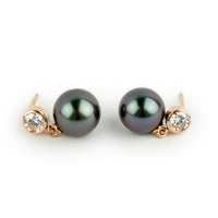 Tahitian Pearl & Diamond Nova Earrings on 14K Rose Gold