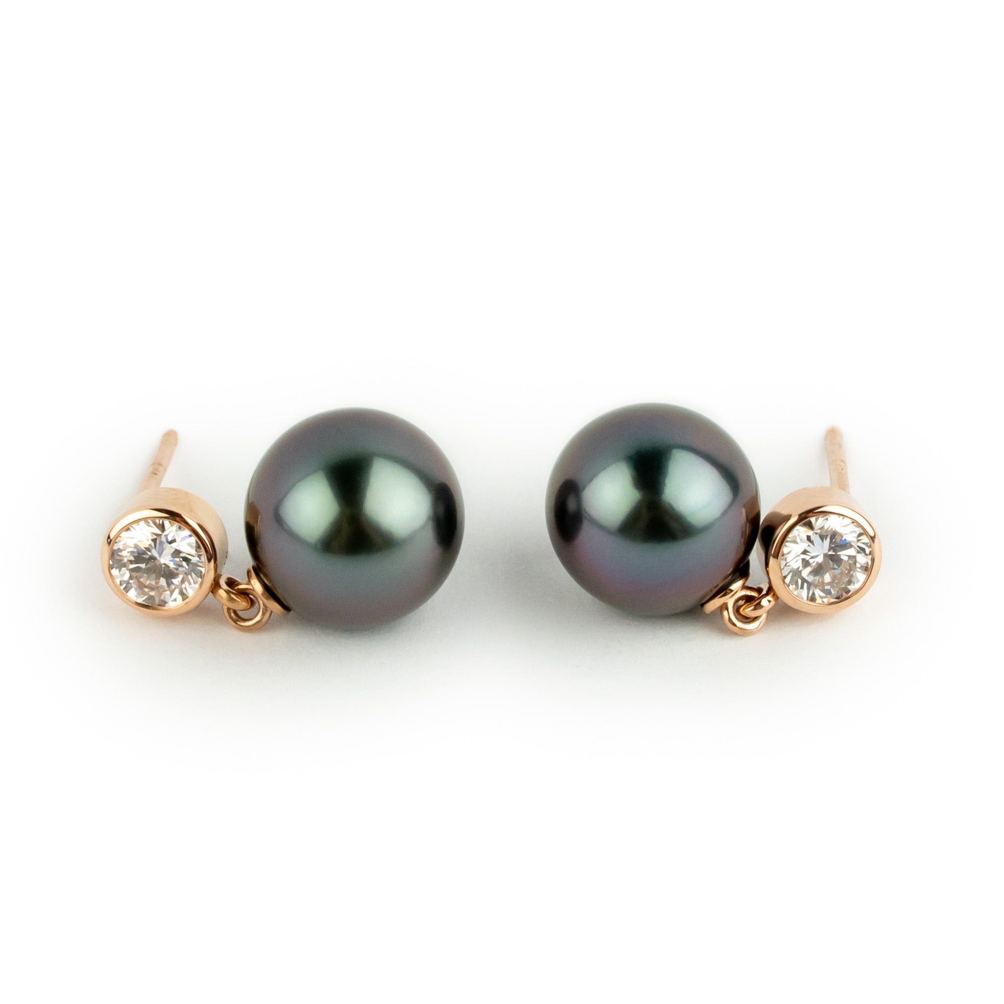 Tahitian Pearl & Diamond Nova Earrings on 14K Rose Gold