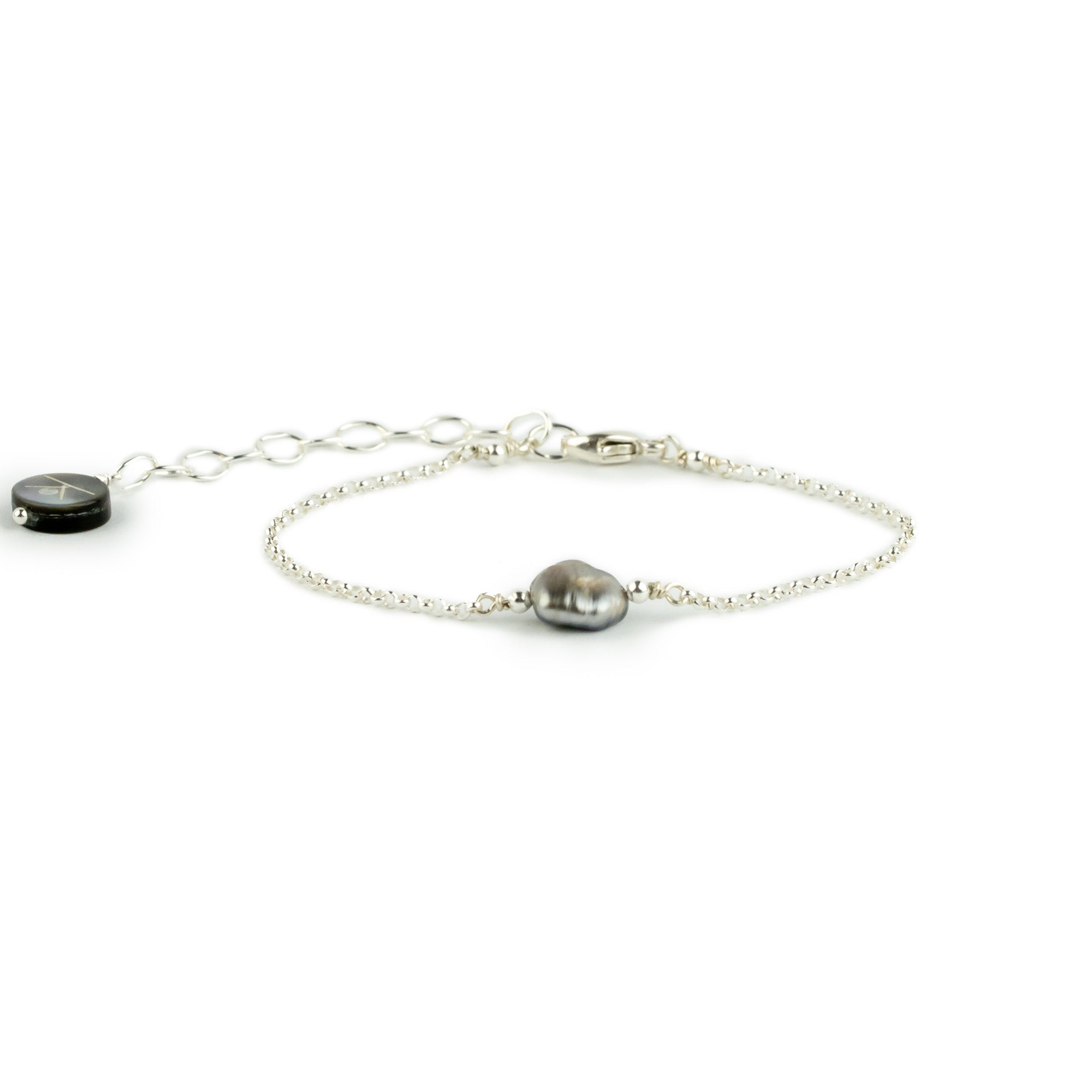 Tahitian Keshi Pearl Chain Bracelet on Sterling Silver