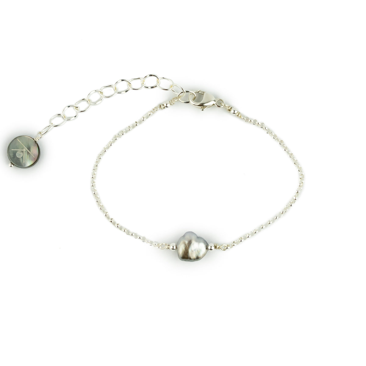 Tahitian Keshi Pearl Chain Bracelet on Sterling Silver
