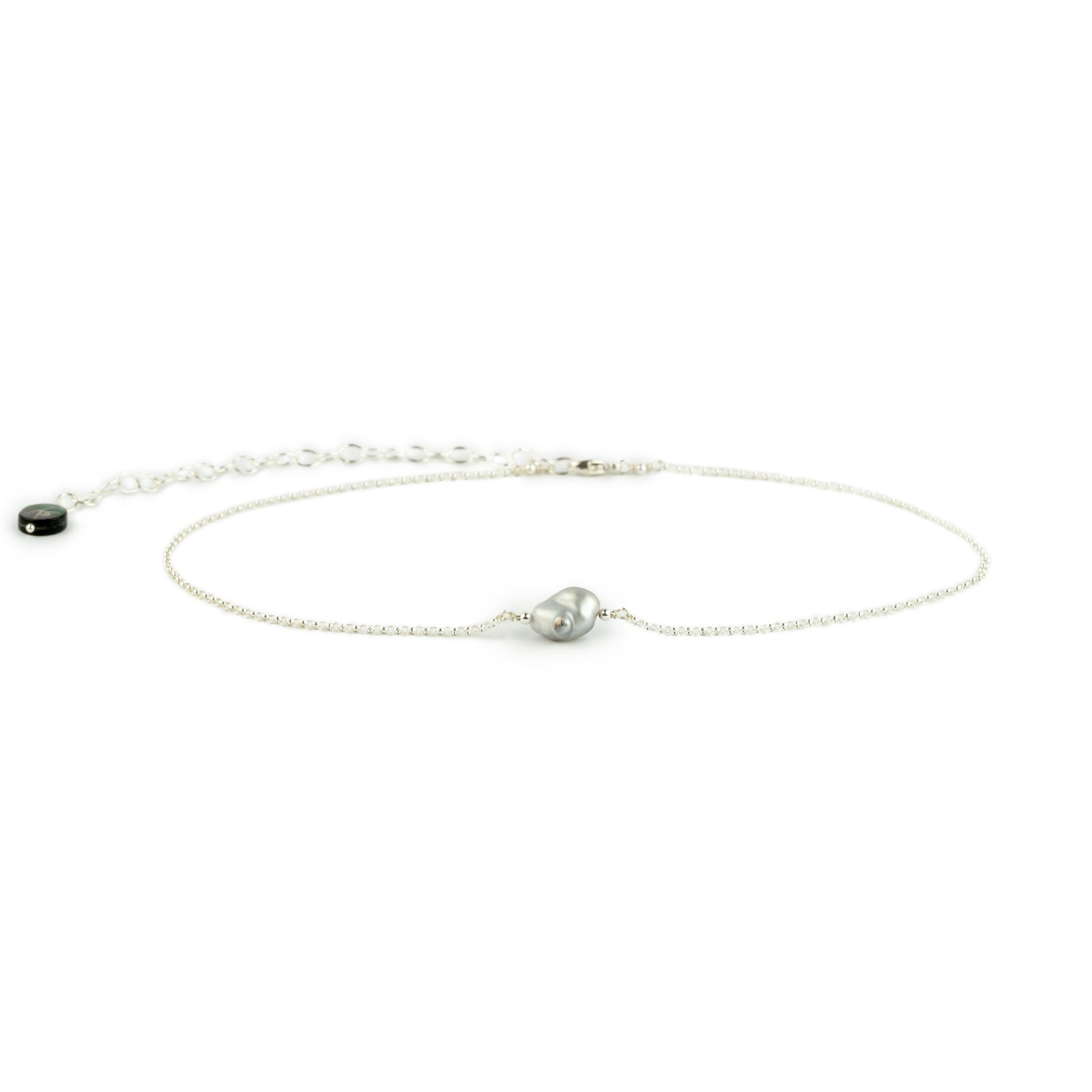 Tahitian Keshi Pearl Chain Choker Necklace on Sterling Silver