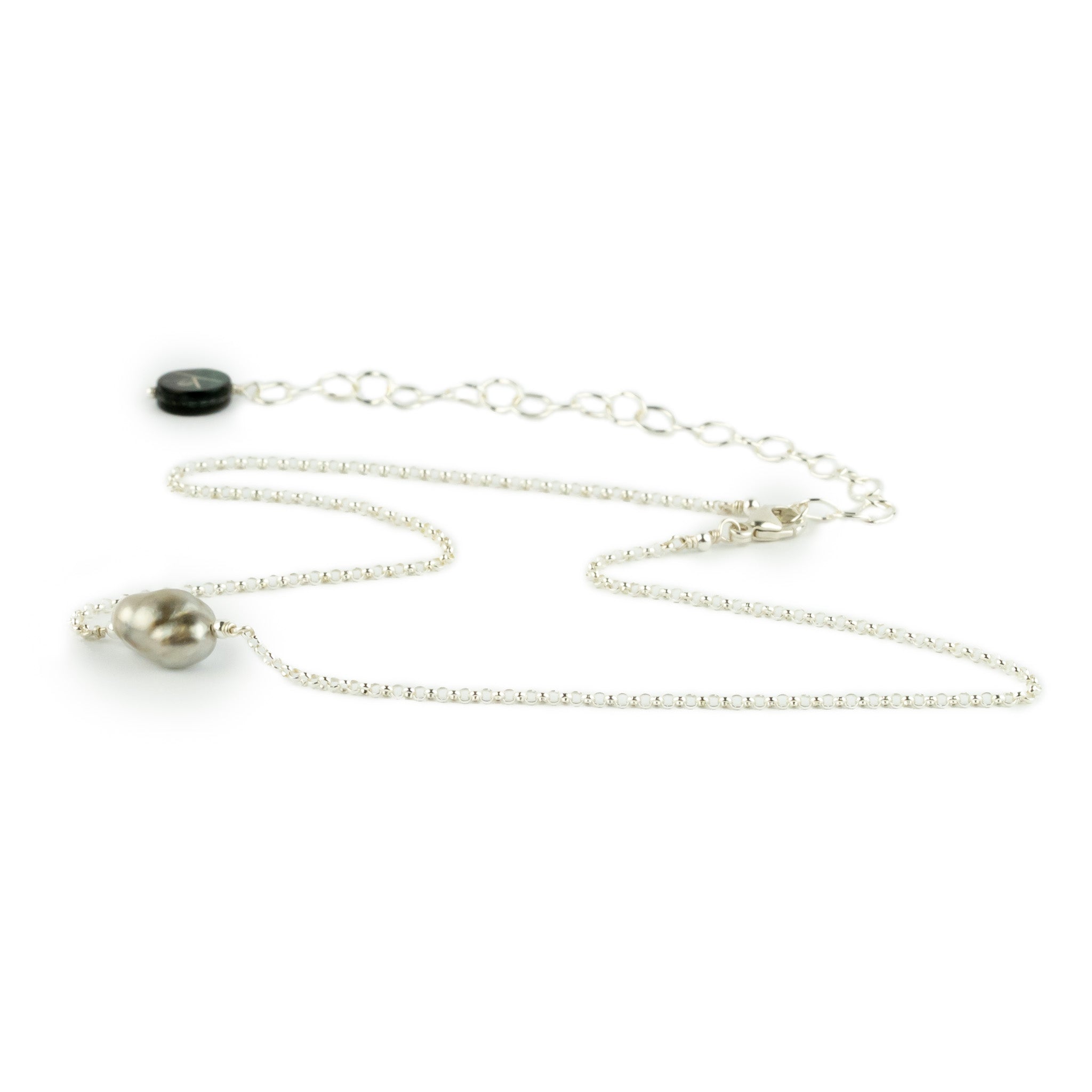 Tahitian Keshi Pearl Chain Choker Necklace on Sterling Silver