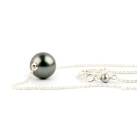 Misty Lavender Green 10mm Tahitian Pearl Solitaire Necklace on Sterling Silver