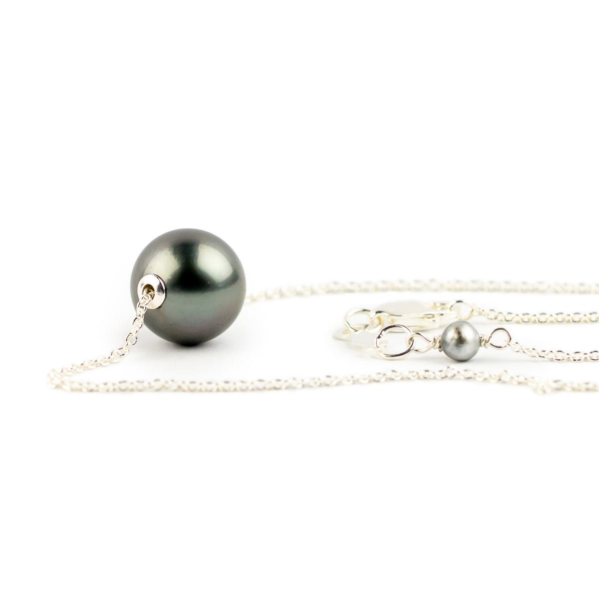 Misty Lavender Green 10mm Tahitian Pearl Solitaire Necklace on Sterling Silver