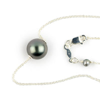 Misty Lavender Green 10mm Tahitian Pearl Solitaire Necklace on Sterling Silver