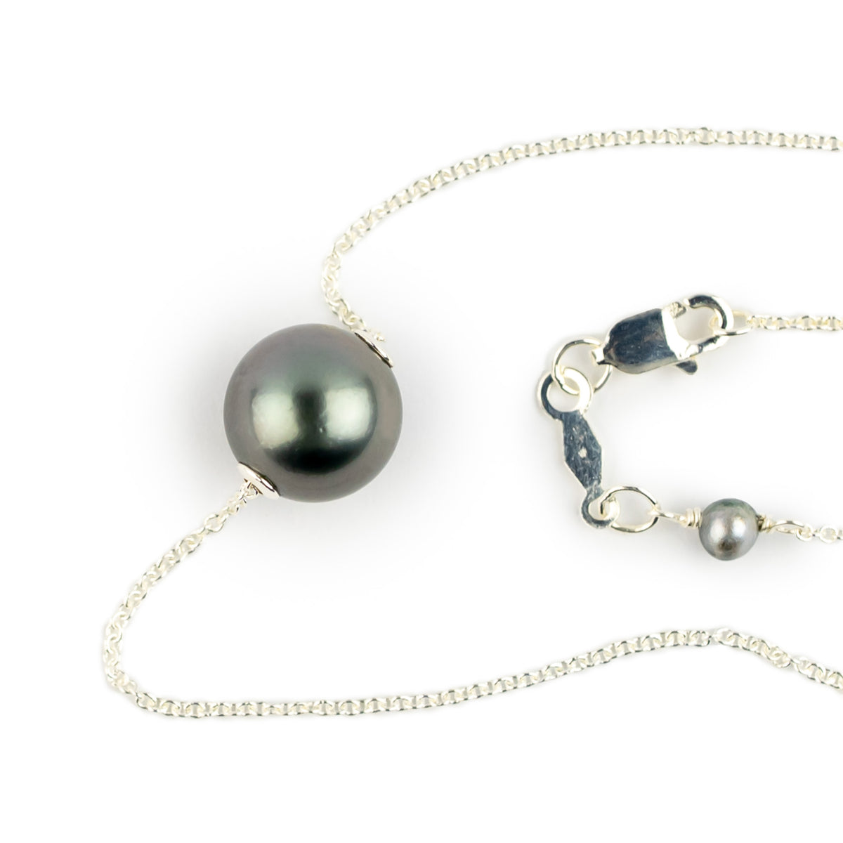 Misty Lavender Green 10mm Tahitian Pearl Solitaire Necklace on Sterling Silver