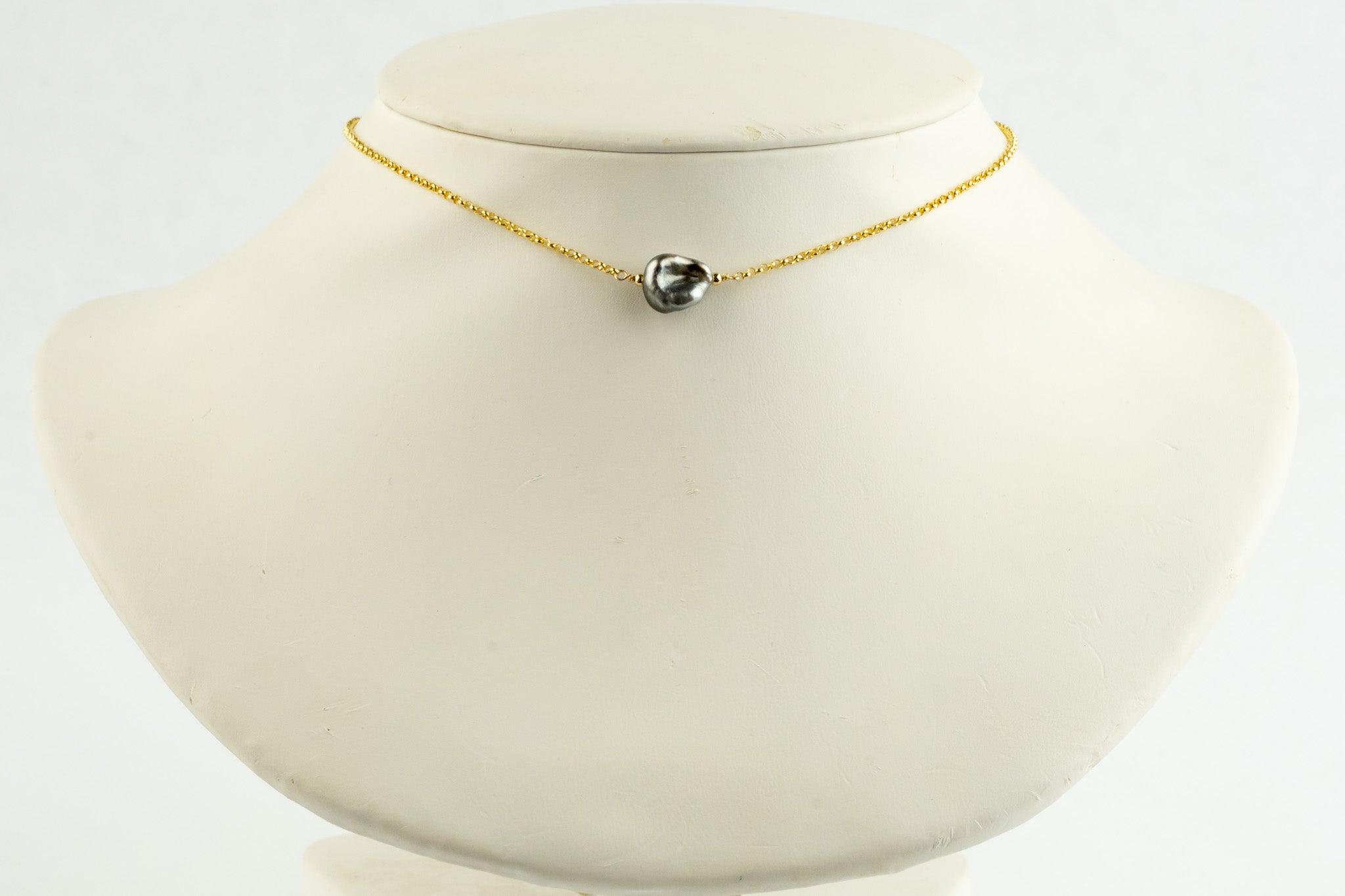 Tahitian Keshi Pearl Chain Choker Necklace on 14/20 Gold Filled