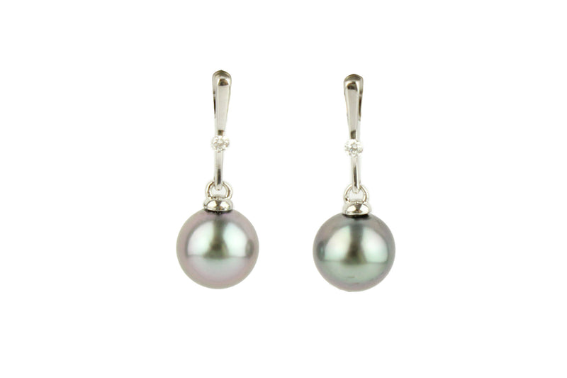 Tahitian Pearl & Diamond Stella Earrings on 14K White Gold