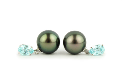 Tahitian Pearl & Aqua Sapphire Sirène Earrings