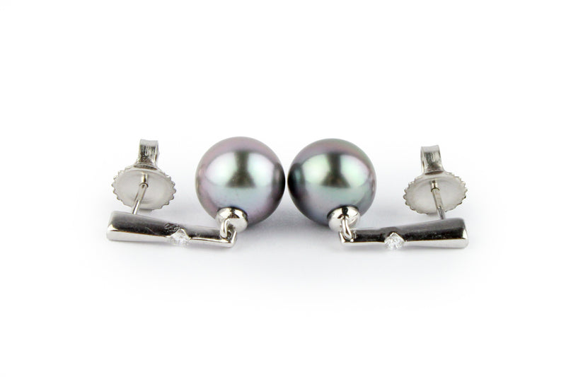 Tahitian Pearl & Diamond Stella Earrings on 14K White Gold
