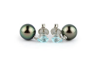 Tahitian Pearl & Aqua Sapphire Sirène Earrings