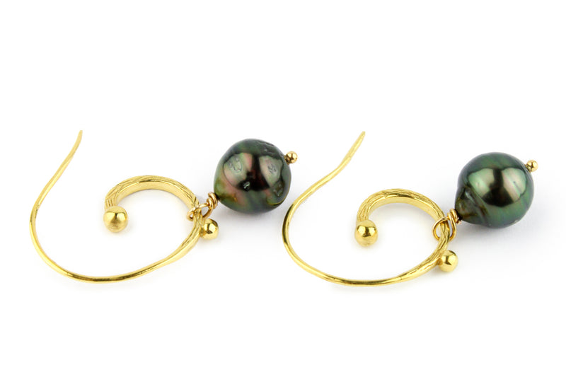 Cascadia Tahitian Pearl 18KP Gold Swirl Hoop Earrings