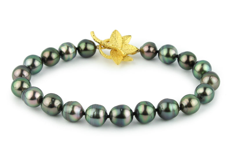 Flashy Green Circled Tahitian Pearl Bracelet