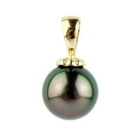 Green Aubergine Peacock 10mm Tahitian Pearl Pendant