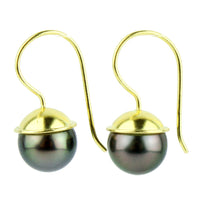 18K Silvery Peacock Tahitian Pearl Balinese Dangle Earrings