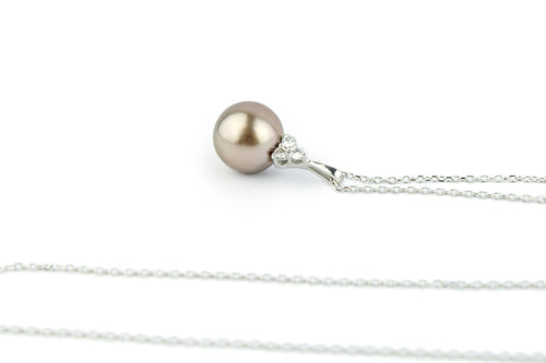 Golden Pink Tahitian Pearl & Diamond Toru Necklace on 14K White Gold