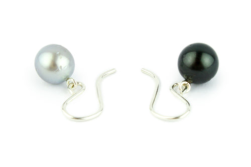 Black & White 8.5mm Tahitian Pearl Dangles on Sterling Silver