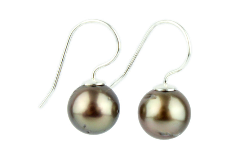 Golden Aubergine Tahitian Pearl Hook Earrings