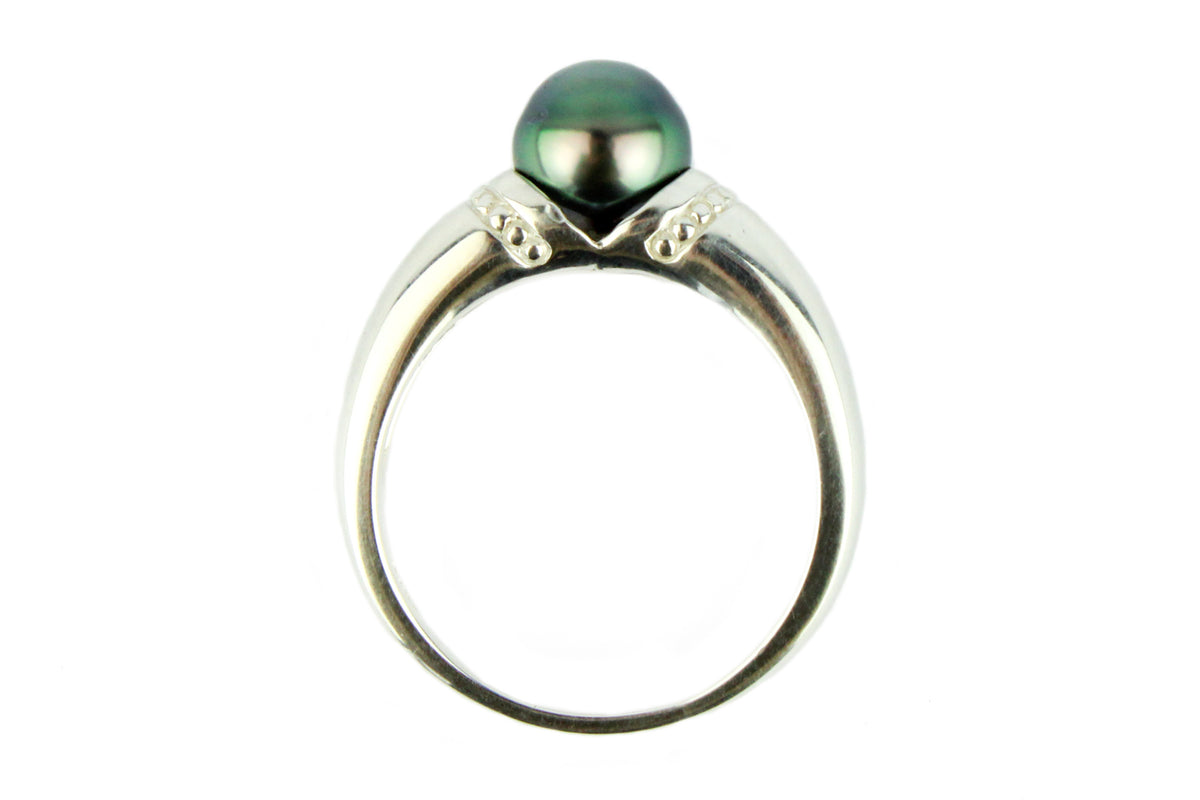 Bright Blue-Green 8mm Tahitian Pearl Ring (Unisex - Sterling silver)