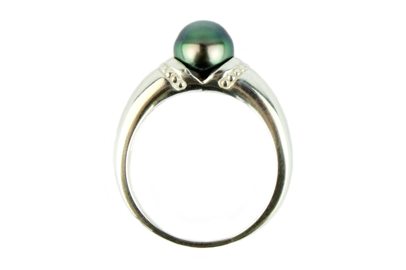 Bright Blue-Green 8mm Tahitian Pearl Ring (Unisex - Sterling silver)